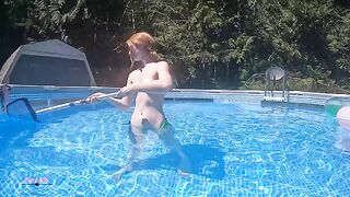 A short video showing a failed attempt at outdoor nudity by the pool