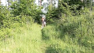 Girl makes a deep blowjob in the forest and then gets fucked hard