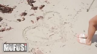 Petite hottie Vina Sky got banged on the beach and received a messy finish