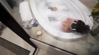 Hot step-sis invites you to watch her bathe and rub her body with baby oil