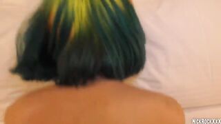 A rainbow teen is getting fucked by a punk guy with a huge dick