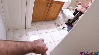 The stepson got his stepmom naked and ready for shower, but he couldn’t stop watching