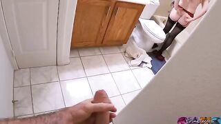 The stepson got his stepmom naked and ready for shower, but he couldn’t stop watching