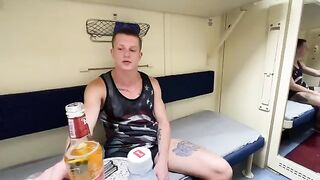 A hot guy fucked his friend on the train with tight pussy