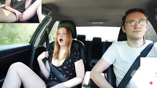 The guy remotely controlled the vibrator of a cute girl while driving