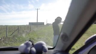 I was horny on our road trip, so I made my teen girlfriend suck my cock