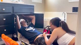 The Asian woman paid for the repair by doing a blowjob