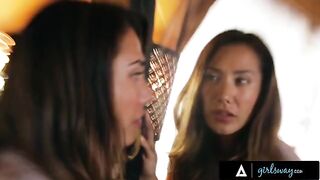 Romantic sex of beautiful Eva Lovia and her wife in a cabin