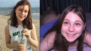 A young and sexy girl is having fun with a guy at the beach