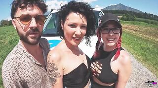 Two Italian girls get fucked by two guys in a camper