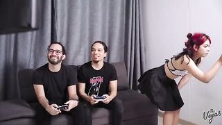 Latina slut Cindy Luna gets her pussy railed by two cocks