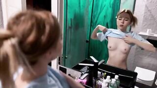The little girl prepared a surprise for her boyfriend in the bathroom