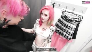 A hot chick rubbed her pussy on the dick in a dress shop