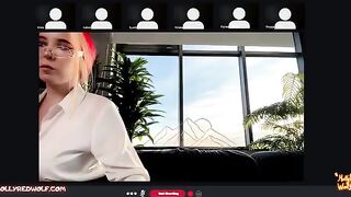 The guy fucks his secretary through Zoom and cums on her glasses