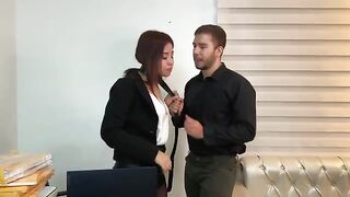 Hot secretary fucks with her handsome boss in stockings