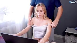 A massage for my stepsister streamer ended with sex and cum swallowing