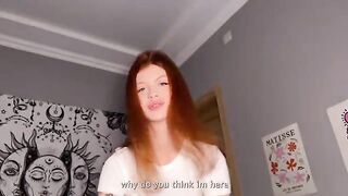An attractive girl in red underwear is passing by and starts seducing the guy
