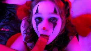 Kinky clown blowjob and facial with a cute redhead clowngirl