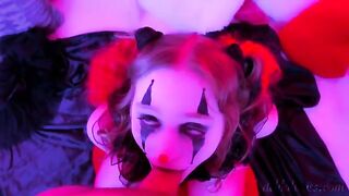 Kinky clown blowjob and facial with a cute redhead clowngirl