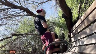Busty girl almost caught giving a blowjob by the lake, damn hot!