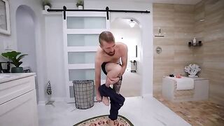 Guy hides in the bathtub as his step sister takes a bath