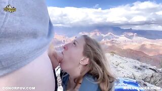 Hiking and fucking on the cliff with a hot blonde amateur couple