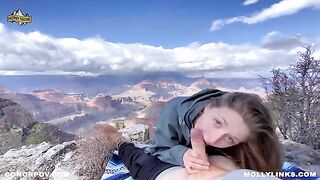 Hiking and fucking on the cliff with a hot blonde amateur couple