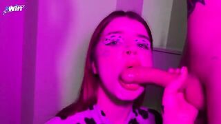 Sexual cow girl is sucking the milk from the guy’s cock