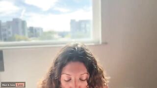 A cute woman fucks with her husband in front of passers-by