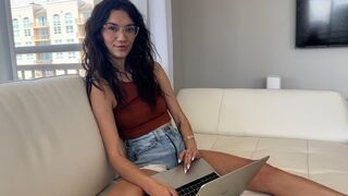 The tall girl tried to get her stepbrother's cock out without success