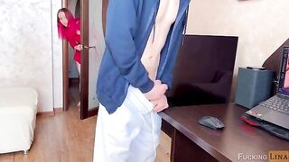 Redhead stepsister forced him to cum in her mouth