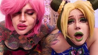 The sexy purple bitch has an anal sex adventure with her partner in a thrilling cosplay scene