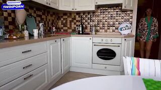 A man fucked his friend's beautiful stepmother in the kitchen