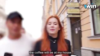 Redhead with huge boobs gets banged in the vestibule and at a YouTuber’s place