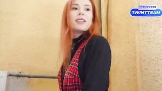 Redhead with huge boobs gets banged in the vestibule and at a YouTuber’s place