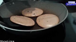 The favorite breakfast of a stunning babe is pancakes and passionate intimacy