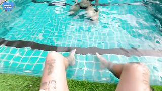 A hot girl has sex with her friend in the pool, he fucked her good