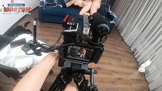 Behind the scene of a rough sex scene with a beautiful blonde and intense action