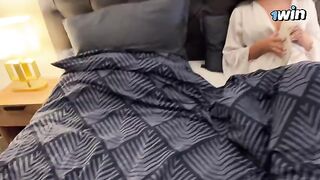 A stepson fucks his stepmom on a rainy night, sharing a bed in a taboo encounter