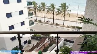 Couple engaged in public sex on the balcony, getting wild