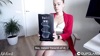 The office worker tried the new sex toy with a colleague in a steamy test