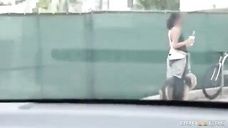 The guy has fun with two girls in the car