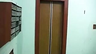 A young blonde girl was sucking her stepbrother’s cock on the balcony