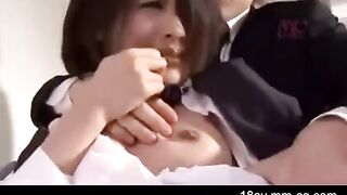 Asian girl is being harassed by her rough brother, showcasing intense scenarios