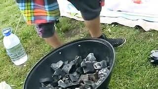 Outdoor sex of Russian students in hardcore foursome action