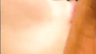 The guy made a cumshot right on the face of his girlfriend near the pool