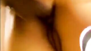 An Asian girl was double penetrated by two guys at her home