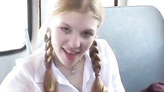 Porn under the skirt of hot schoolgirls waiting for a dick