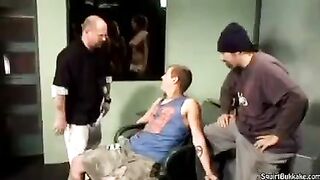 Bukakke with a cumshot right in the mouth, intense and raw