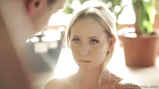 The pretty woman satisfies her husband on horseback in a gentle sex act